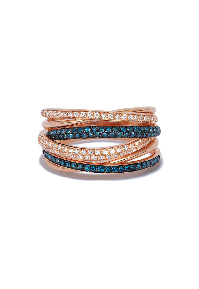 Bella Bleu 14K Rose Gold Blue White Diamond Ring 0.56 TCW