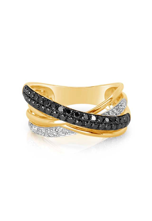 Effy 14K Yellow Gold Black and White Diamond Ring, 0.62 TCW