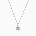 The Canare 18K Two-Tone Gold Cushion Cut Yellow Diamond Pendant (0.52 TCW) features a yellow diamond in a cushion cut, haloed by clear stones and suspended from a fine two-tone gold chain.