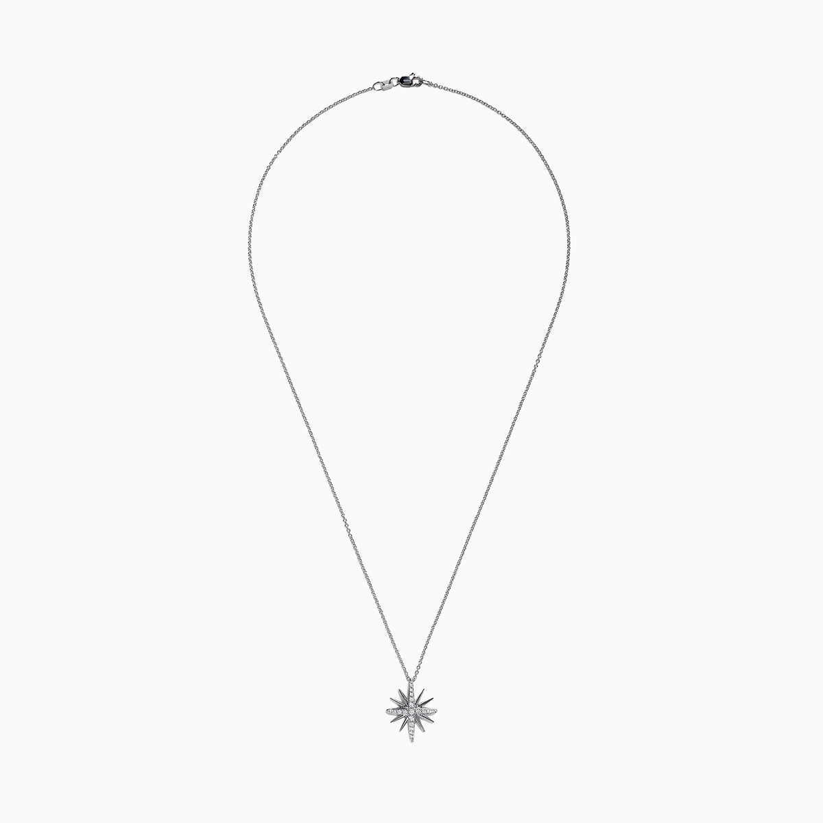 The Pave Classica 14K White Gold Diamond Star Pendant, 0.26 TCW, features a sparkling diamond star on a delicate white gold chain, set against a white background.