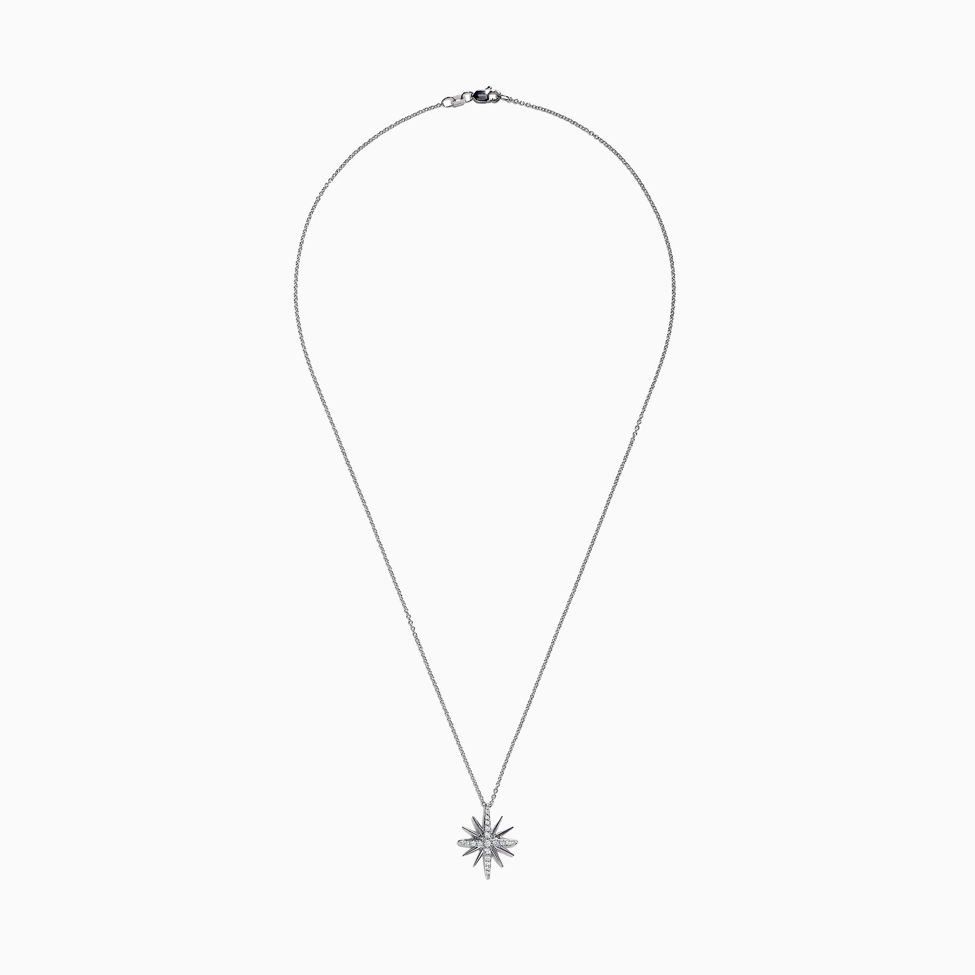 The Pave Classica 14K White Gold Diamond Star Pendant, 0.26 TCW, features a sparkling diamond star on a delicate white gold chain, set against a white background.