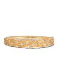 The DOro 14K Textured Yellow Gold Diamond Bangle (1.01 TCW) features a leaf-patterned design and is accented with round white diamonds for extra sparkle.