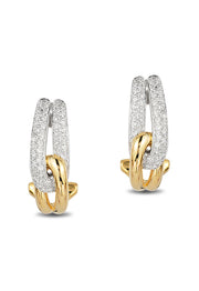 The Duo 14K Yellow and White Gold Diamond 5/8 French Clip Earrings, 0.31 TCW, feature intertwined gold and silver loops with diamond accents, shown against a white background.