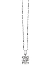 The Bouquet 14K White Gold Diamond Cluster Pendant features a round diamond and sparkling accents in a simple four-prong setting. With a 0.47 TCW, this elegant necklace adds brilliance to any look.