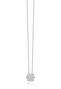 The Bouquet 14K White Gold Diamond Cluster Pendant (0.27 TCW) features sparkling diamonds set in white gold, suspended from a delicate chain against a white background.