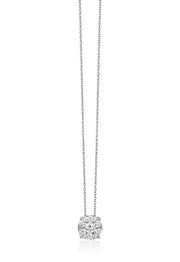 The Bouquet 14K White Gold Diamond Cluster Pendant (0.27 TCW) features sparkling diamonds set in white gold, suspended from a delicate chain against a white background.