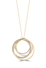 The DOro 14K Yellow Gold Diamond Circles Pendant (0.70 TCW) features three interlocking rings—two adorned with sparkling diamonds—for a refined, elegant look.