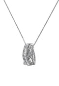 The Pave Classica 14K White Gold Diamond Pendant (0.75 TCW) features multiple intertwined, diamond-encrusted bands on a delicate chain, displayed against a plain white background.