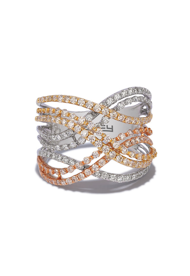 Effy Trio 14K Tri Color Gold Diamond Fashion Ring, 1.11 TCW