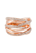 The Pave Rose 14K Rose Gold Diamond Cross Over Ring, 0.53 TCW, showcases multiple intertwining bands adorned with sparkling white diamonds for a luxurious look.