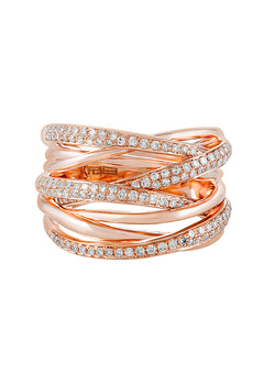 The Pave Rose 14K Rose Gold Diamond Cross Over Ring, 0.53 TCW, showcases multiple intertwining bands adorned with sparkling white diamonds for a luxurious look.