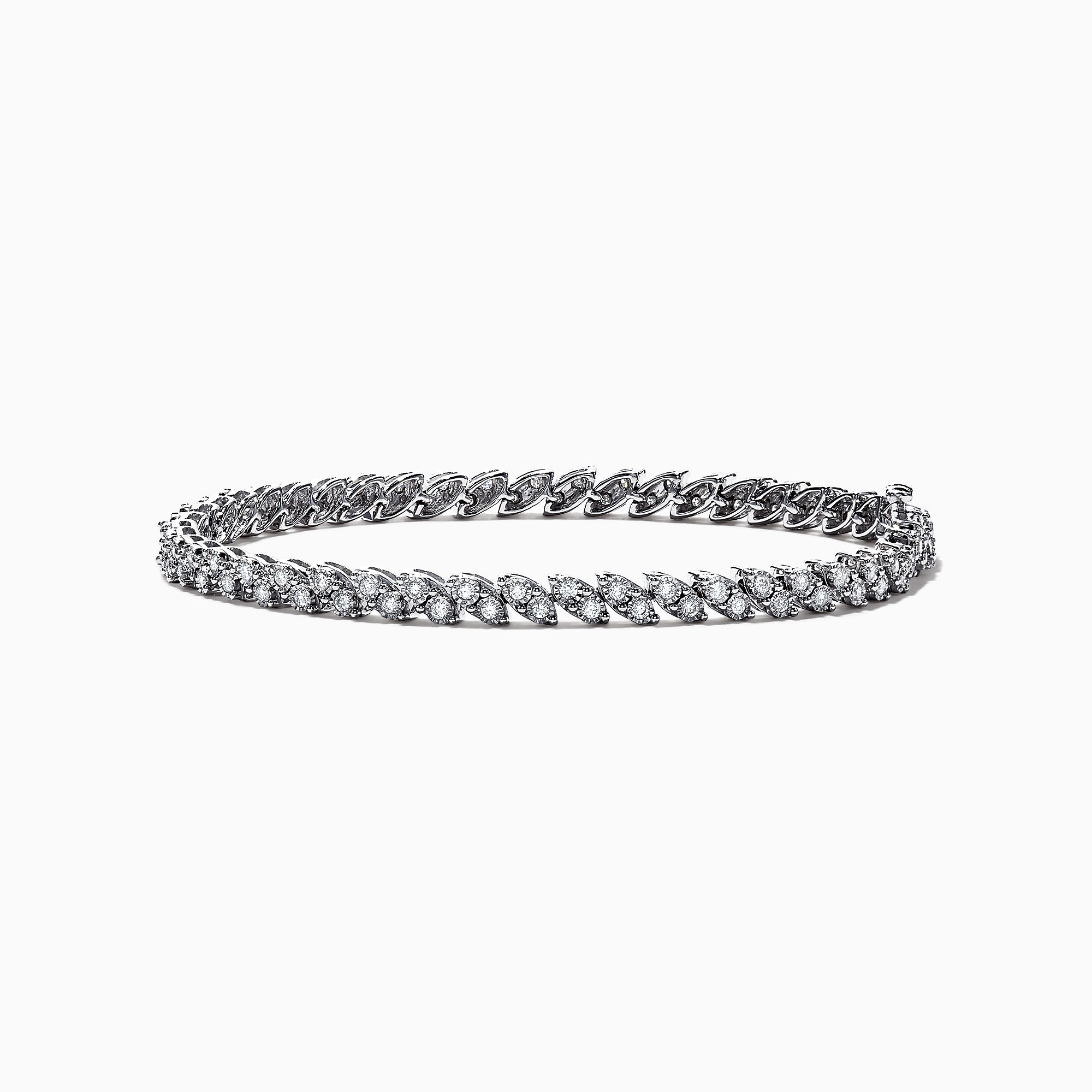 The Pave Classica 14K White Gold Diamond Tennis Bracelet by Effy features 1.03 TCW of diamonds in a seamless row, displayed on a white background.