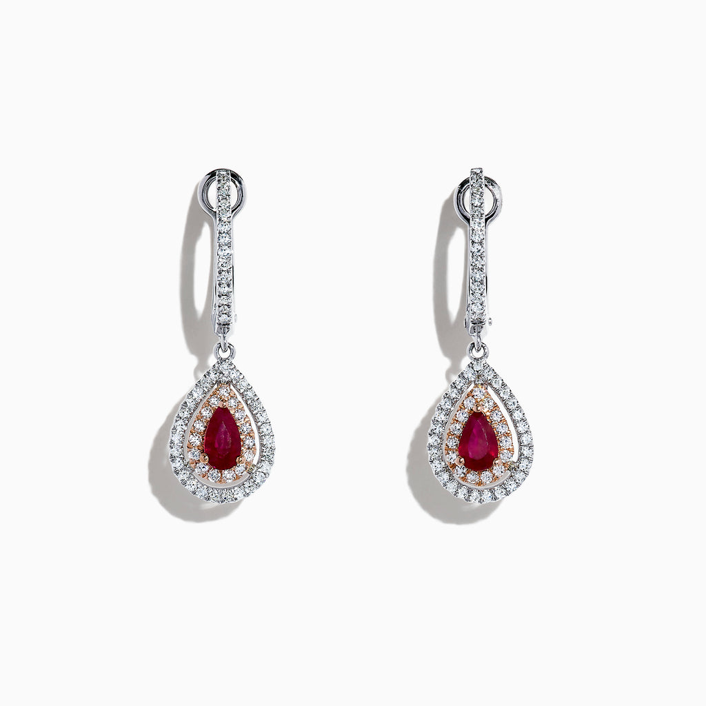 Effy Ruby Royale 14K Two Tone Gold Ruby and Diamond Pear Shaped Drop Earrings, 0.87 TCW