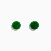A pair of Effy 14K Yellow Gold Jade Stud Earrings, 18.70 TW, with a small round design, is displayed on a plain white background with subtle shadows beneath each earring.