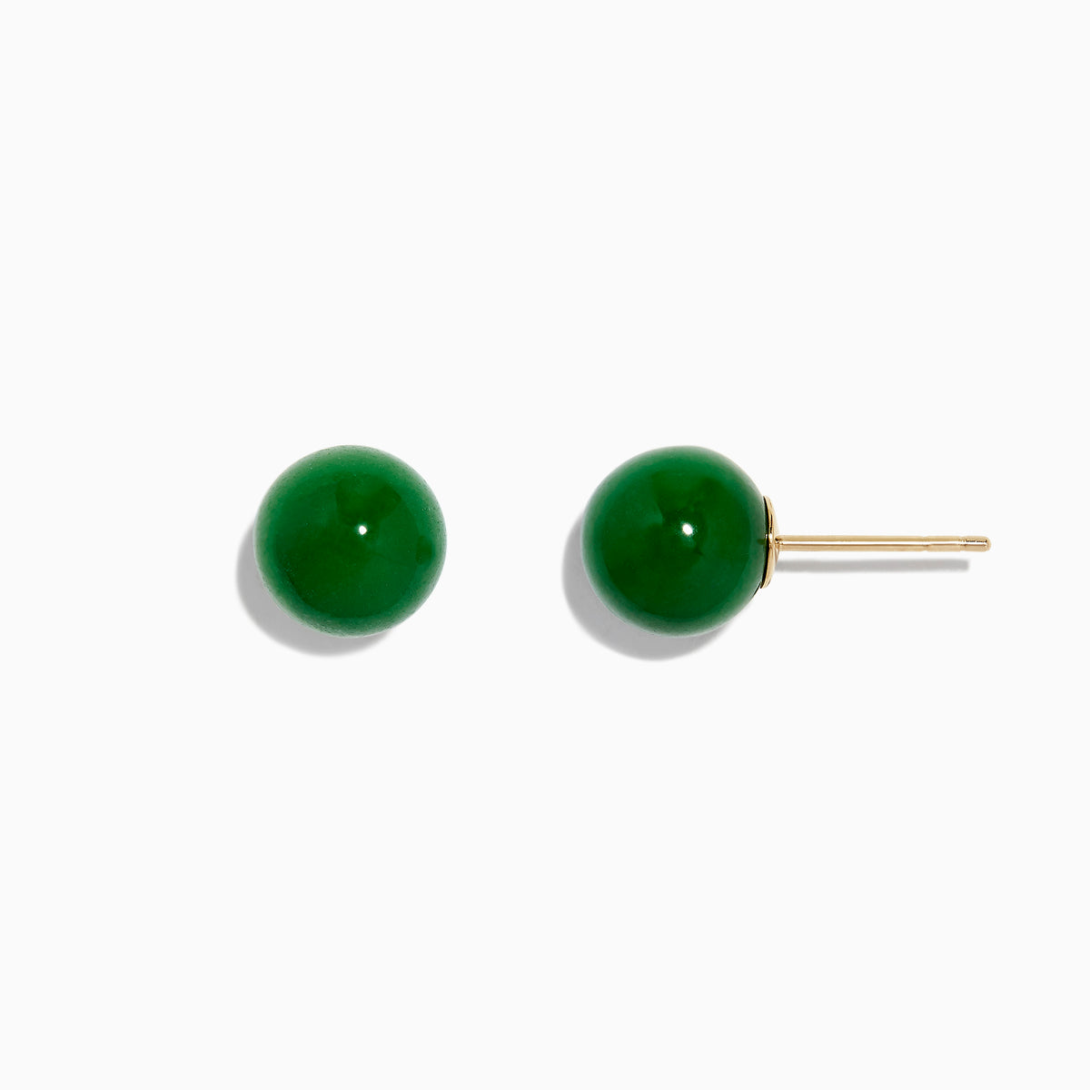 A pair of Effy 14K Yellow Gold Jade Stud Earrings, 18.70 TW, with a small round design, is displayed on a plain white background with subtle shadows beneath each earring.