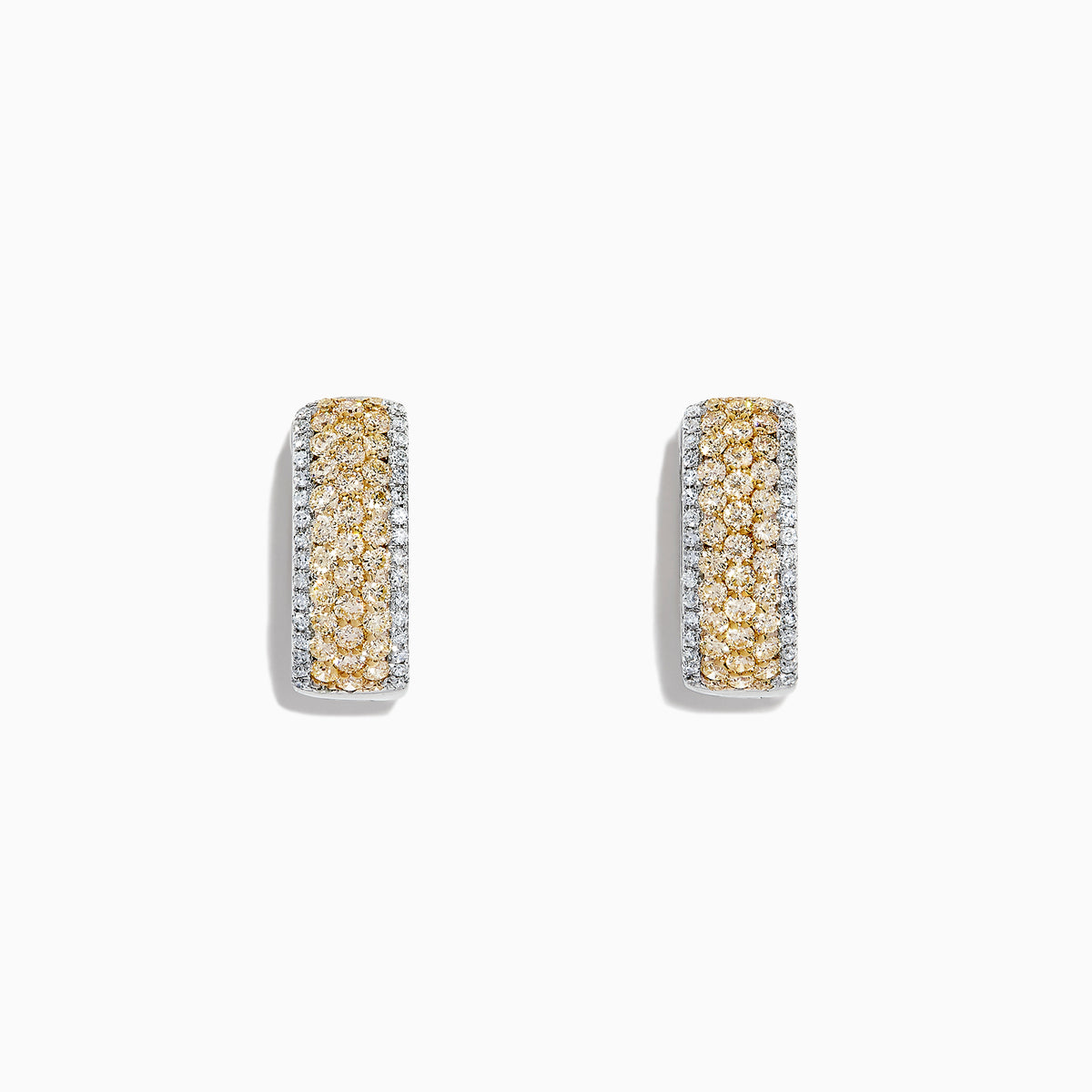 The Canare 14K Gold 5/8 Pave Yellow Diamond Hoop Earrings (1.26 TCW) feature sparkling rows of yellow diamonds set in gold, showcased against a white background.