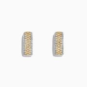 The Canare 14K Gold 5/8 Pave Yellow Diamond Hoop Earrings (1.26 TCW) feature sparkling rows of yellow diamonds set in gold, showcased against a white background.