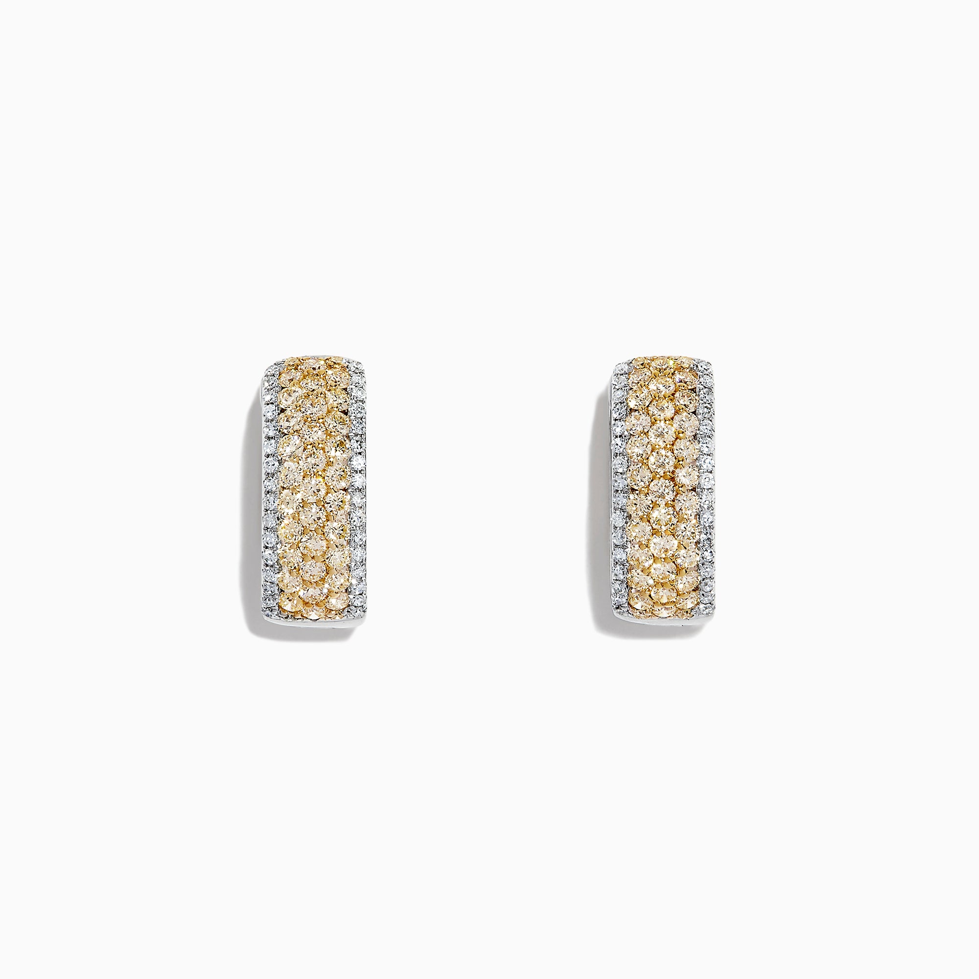 The Canare 14K Gold 5/8 Pave Yellow Diamond Hoop Earrings (1.26 TCW) feature sparkling rows of yellow diamonds set in gold, showcased against a white background.
