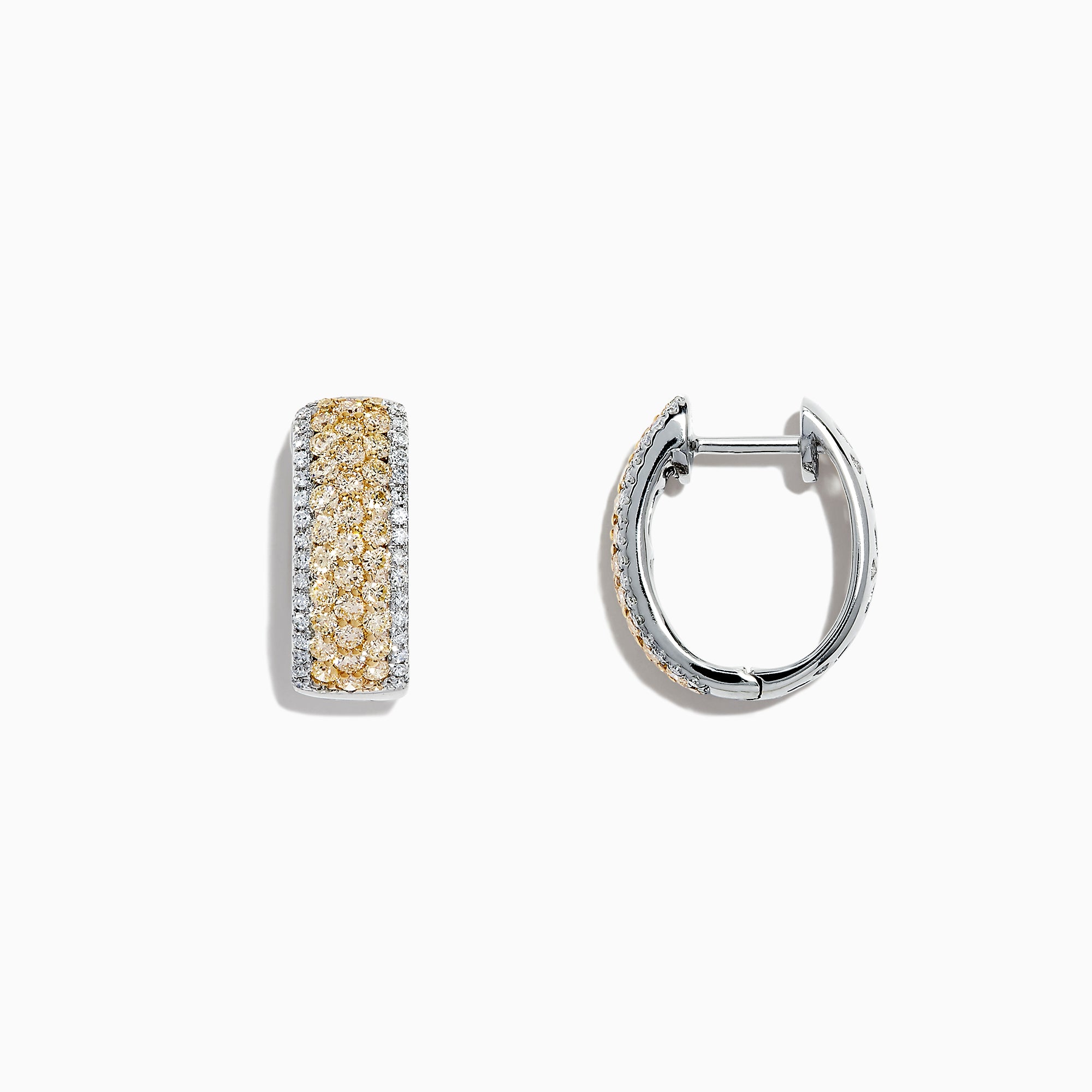 The Canare 14K Gold 5/8 Pave Yellow Diamond Hoop Earrings (1.26 TCW) feature sparkling rows of yellow diamonds set in gold, showcased against a white background.