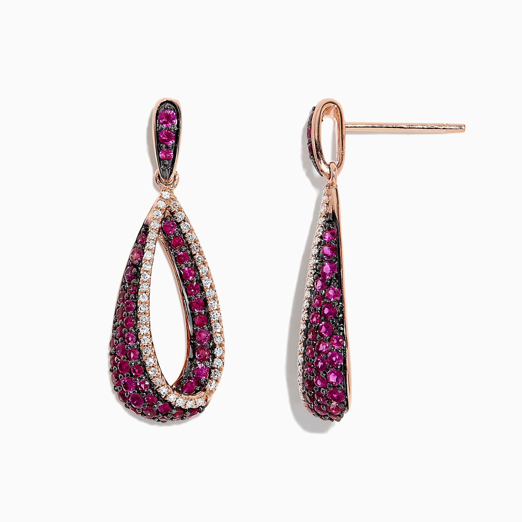 Effy 14K Rose Gold Ruby and Diamond Drop Earrings, 1.37 TCW