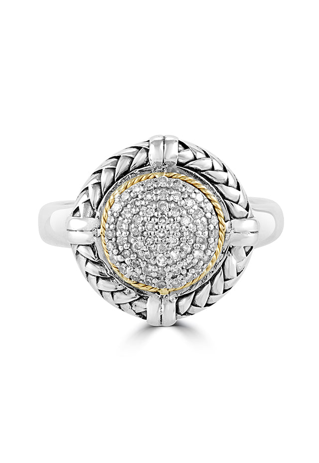 Effy 925 Sterling Silver and 18K Yellow Gold Diamond Ring, 0.27 TCW