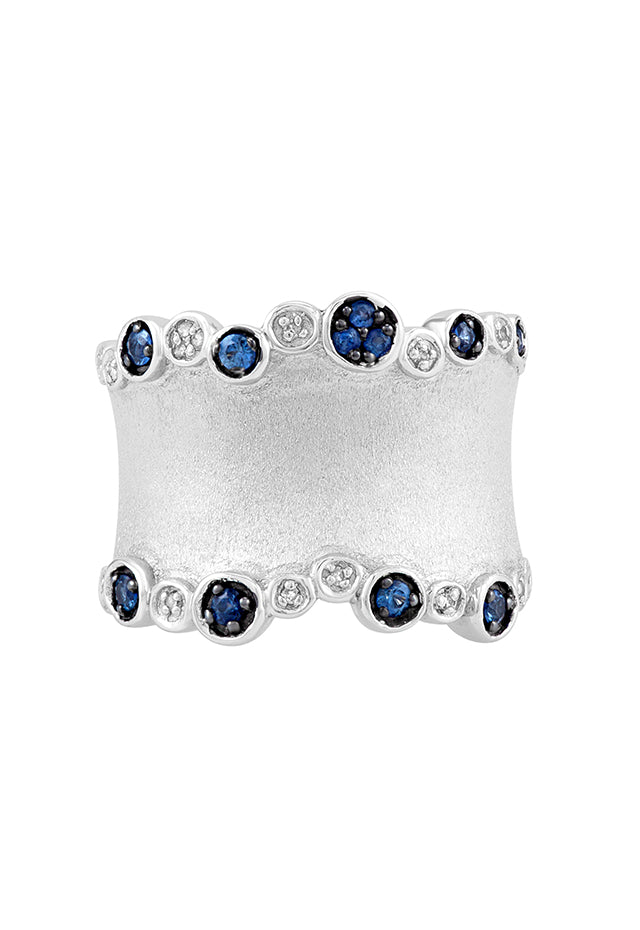 Effy 925 Sterling Silver Blue Sapphire and Diamond Ring, 0.38 TCW