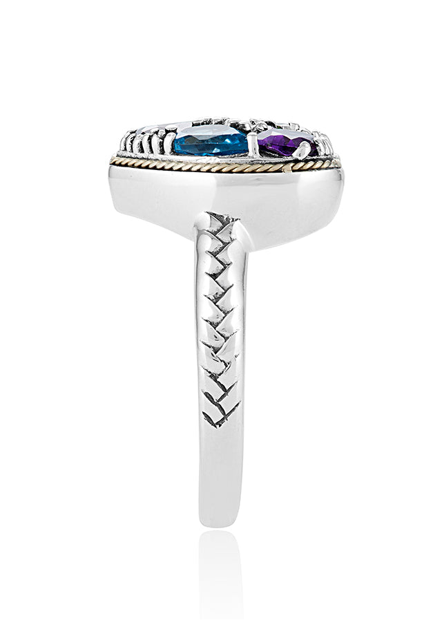 925 Sterling Silver & 18K Gold Multi Gemstone Heart Ring