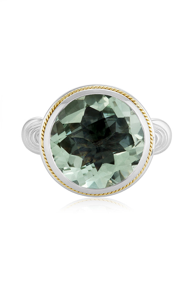Effy 925 Sterling Silver & 18K Gold Accented Green Amethyst Ring, 11.10 TCW