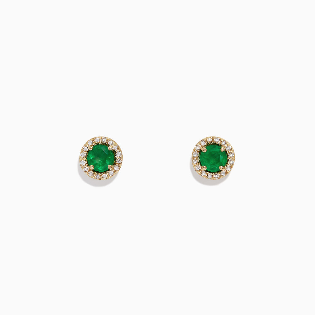 Effy Brasilica 14K Yellow Gold Emerald and Diamond Stud Earrings, 1.08 TCW