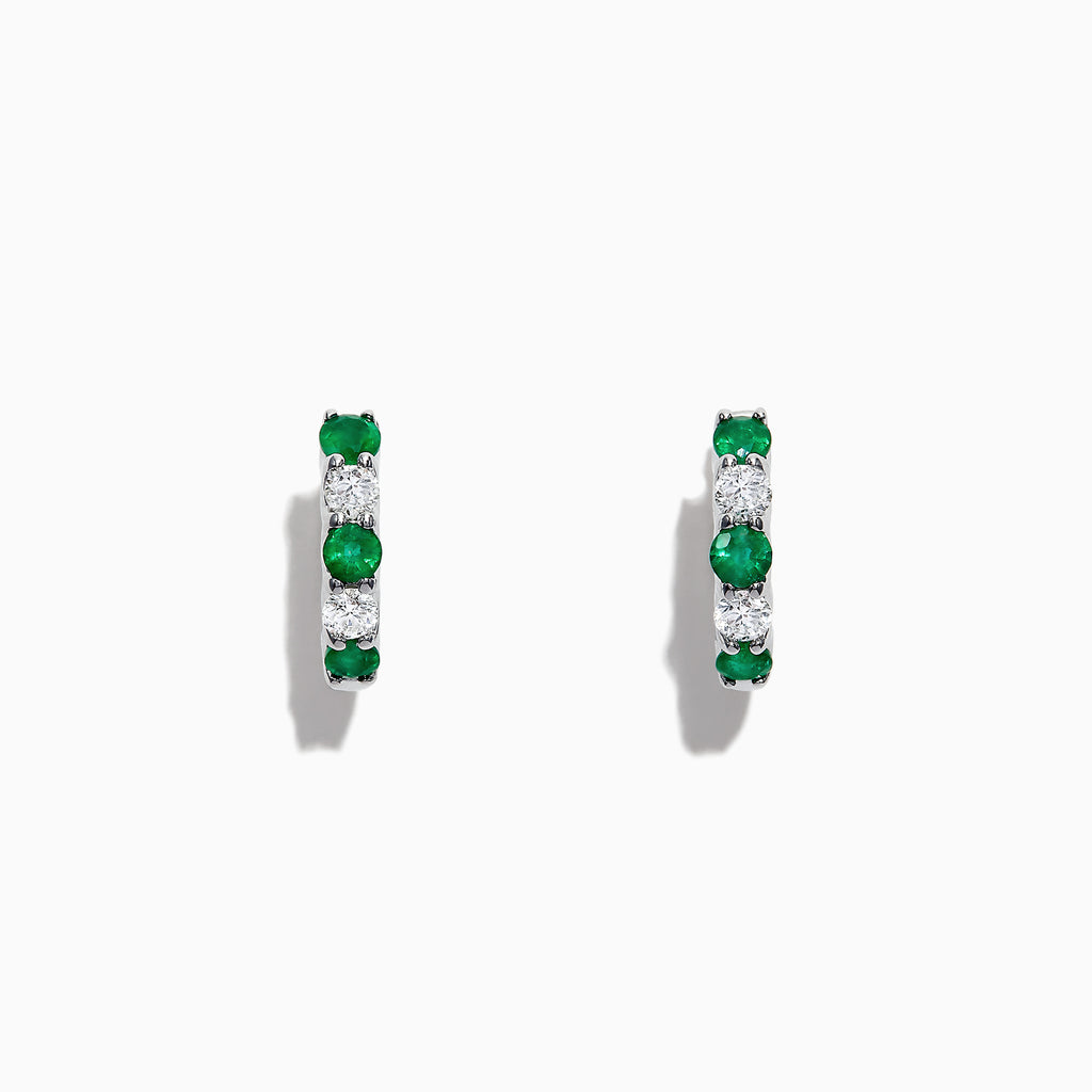 Effy Brasilica 14K White Gold Emerald and Diamond Hoop Earrings, 1.07 TCW
