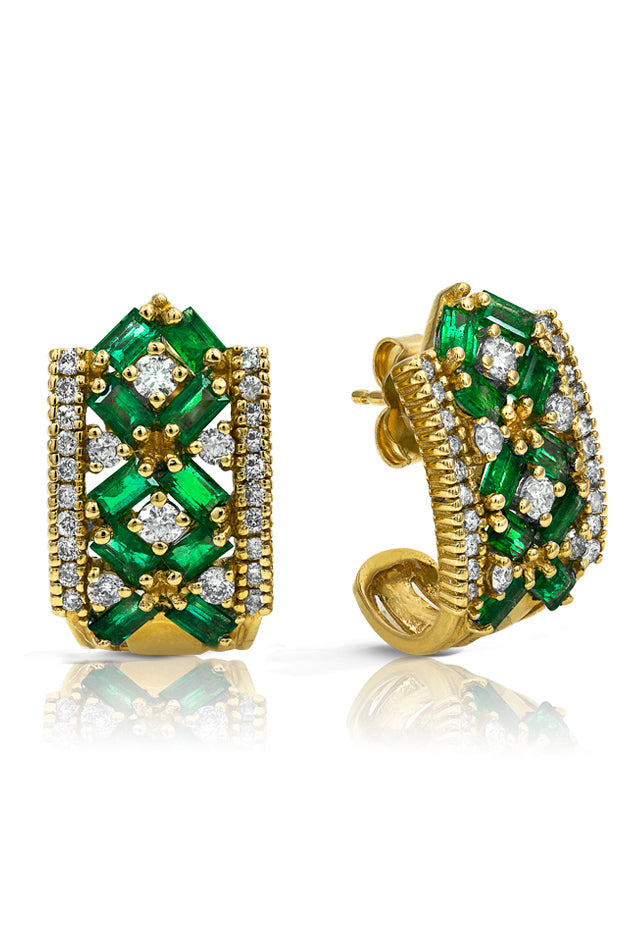 14K Yellow Gold Emerald and Diamond Earrings, 2.32 TCW