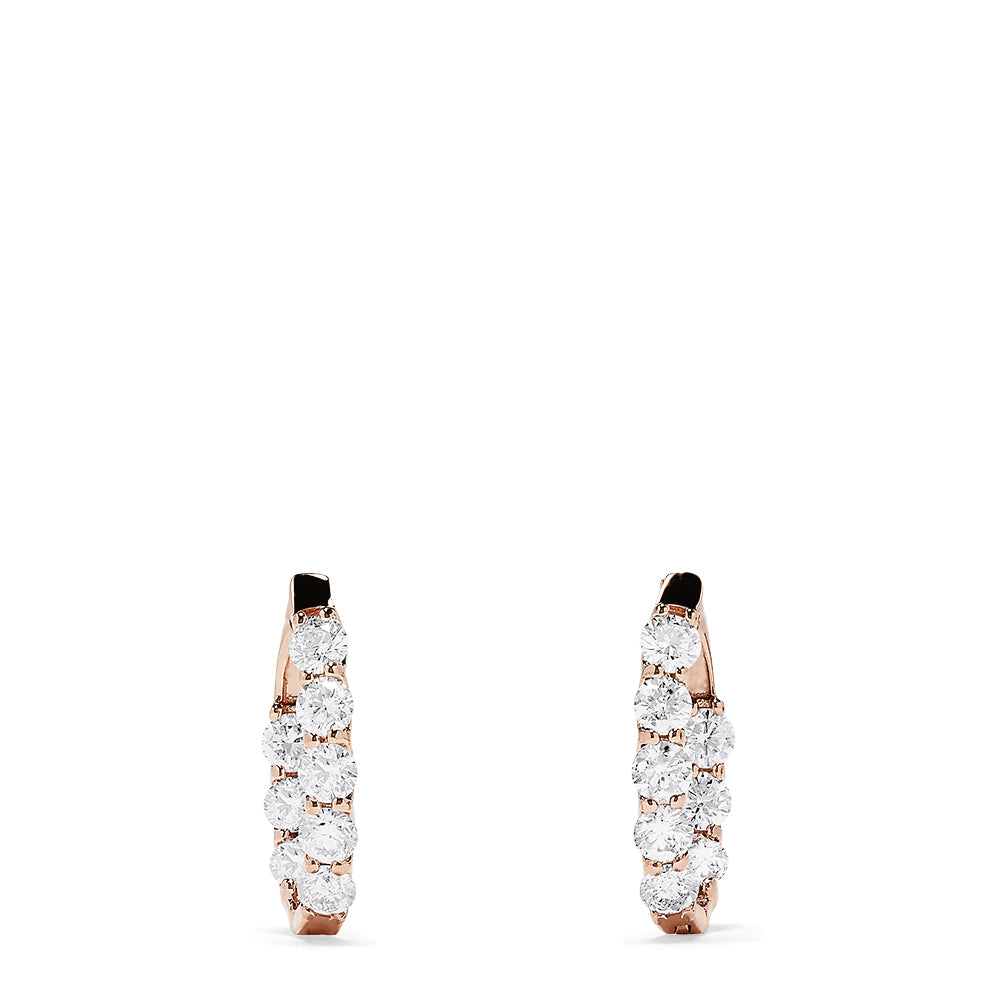 14K rose gold 7/8 diamond inside-out hoop earrings, 3.92 TCW, each with a vertical row of seven sparkling white diamonds, displayed against a plain white background.