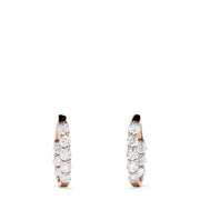 14K rose gold 7/8 diamond inside-out hoop earrings, 3.92 TCW, each with a vertical row of seven sparkling white diamonds, displayed against a plain white background.