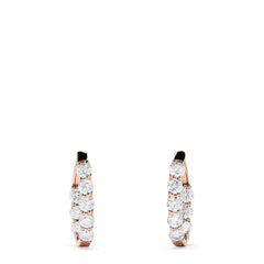 14K rose gold 7/8 diamond inside-out hoop earrings, 3.92 TCW, each with a vertical row of seven sparkling white diamonds, displayed against a plain white background.