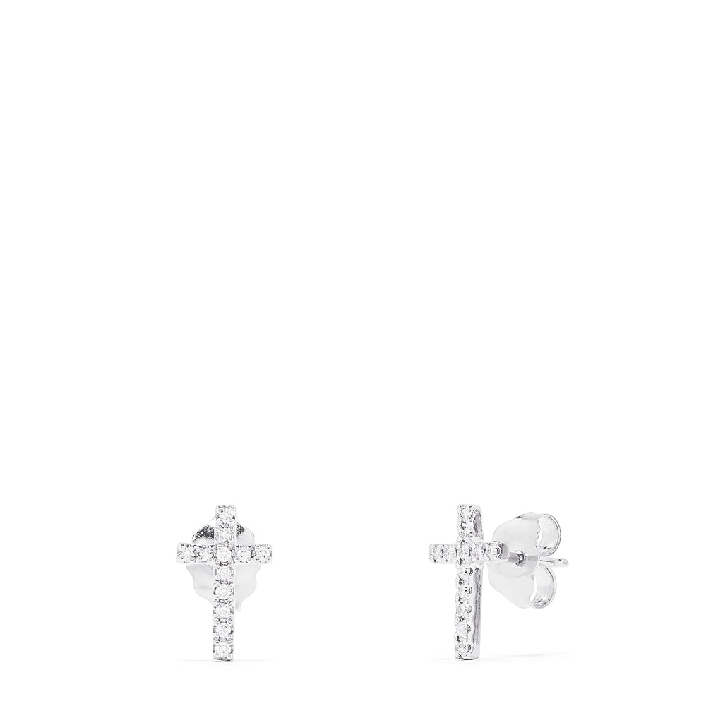 Effy Novelty 14K White Gold Diamond Cross Stud Earrings, 0.12 TCW