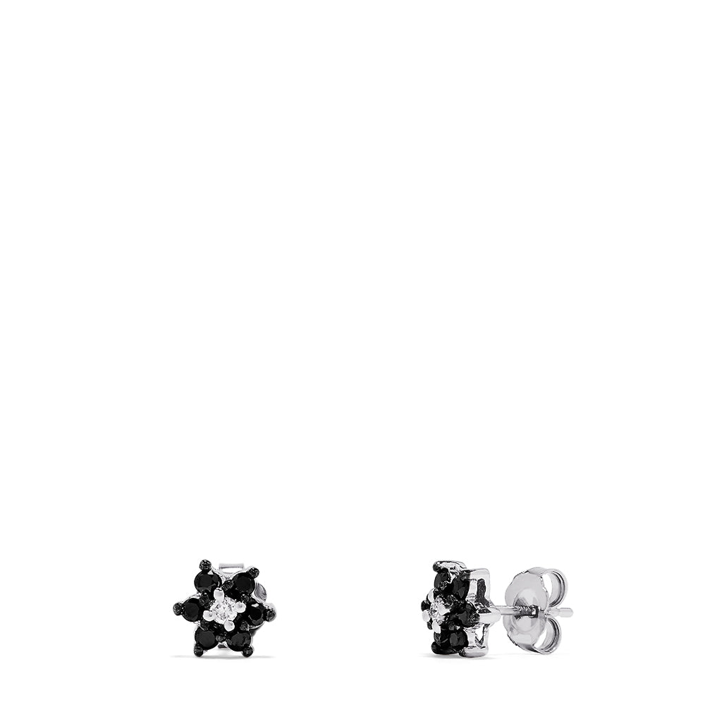 Effy 14K White Gold Black and White Diamond Flower Stud Earrings, 0.35 TCW