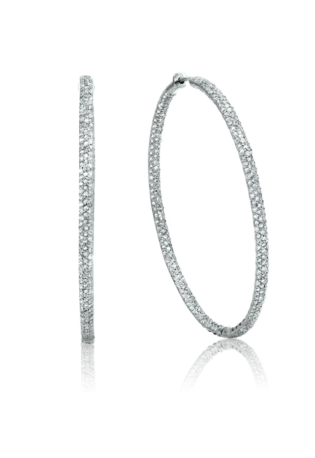 14K White Gold Diamond 2" Hoop Earrings, 1.91 TCW