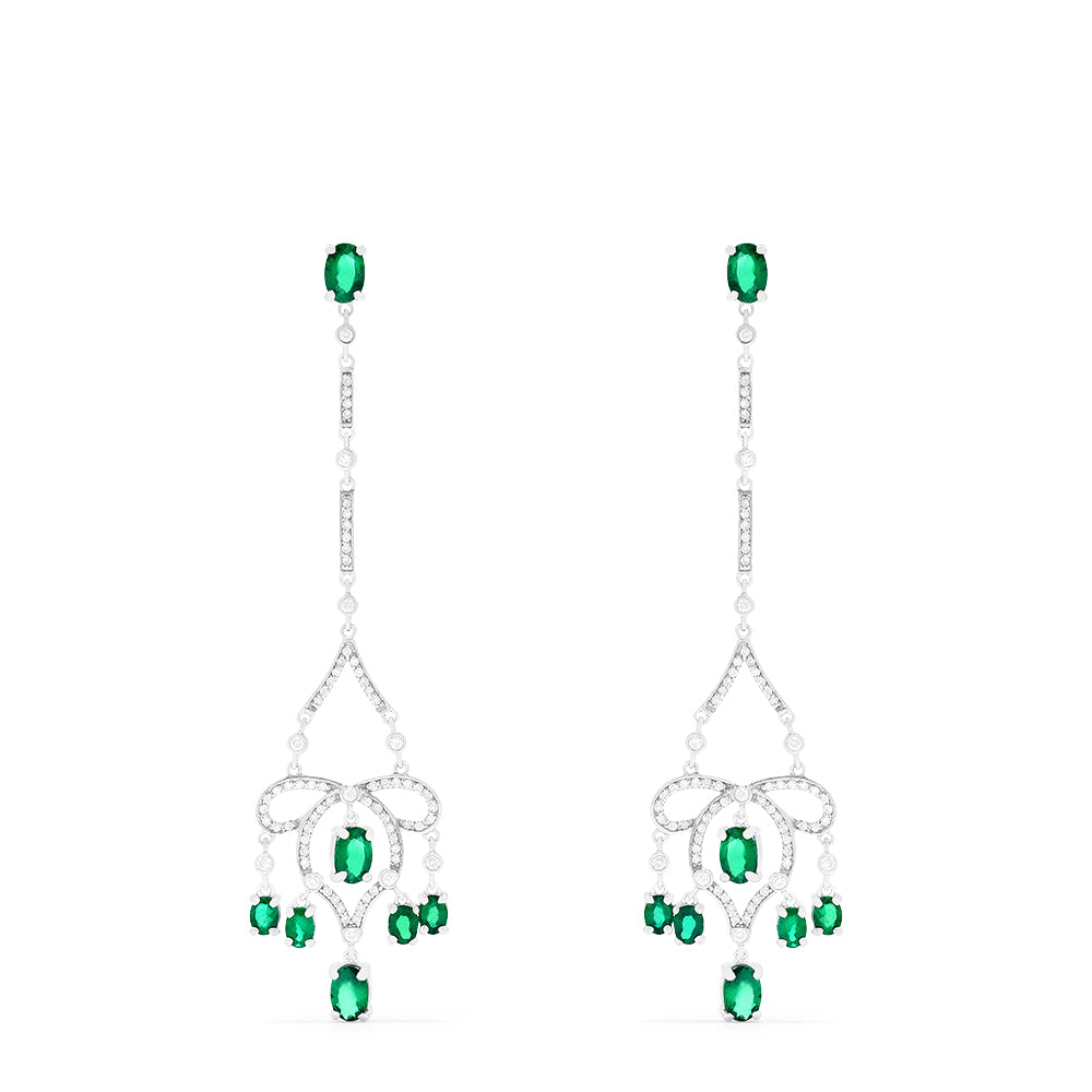 Effy 14K White Gold Emerald and Diamond Chandelier Earrings, 4.85 TCW