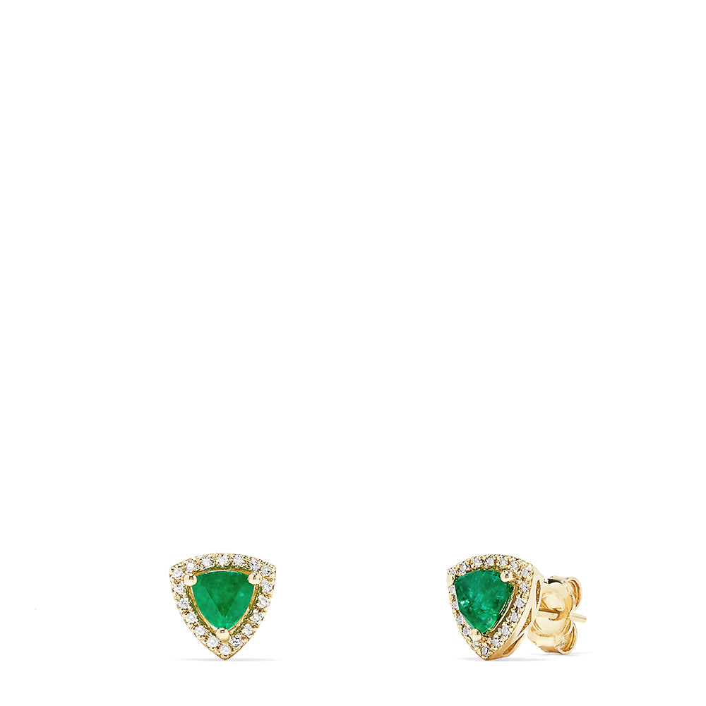 Effy 14K Yellow Gold Emerald and Diamond Trillion Stud Earrings, 0.80 TCW