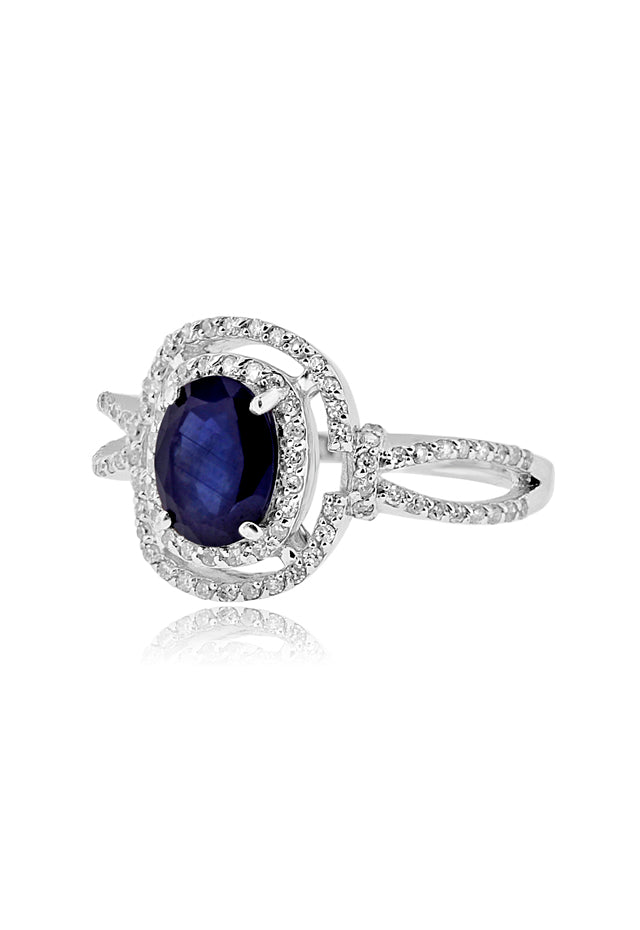 Effy 14K White Gold Blue Sapphire and Diamond Ring, 1.79 TCW