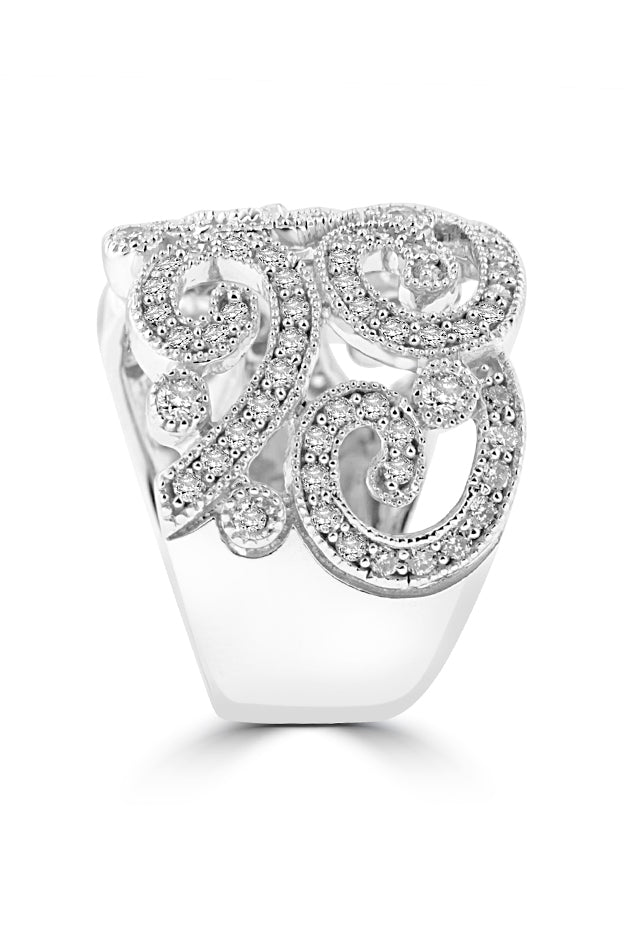 Effy 14K White Gold Diamond Filigree Ring, 1.20 TCW