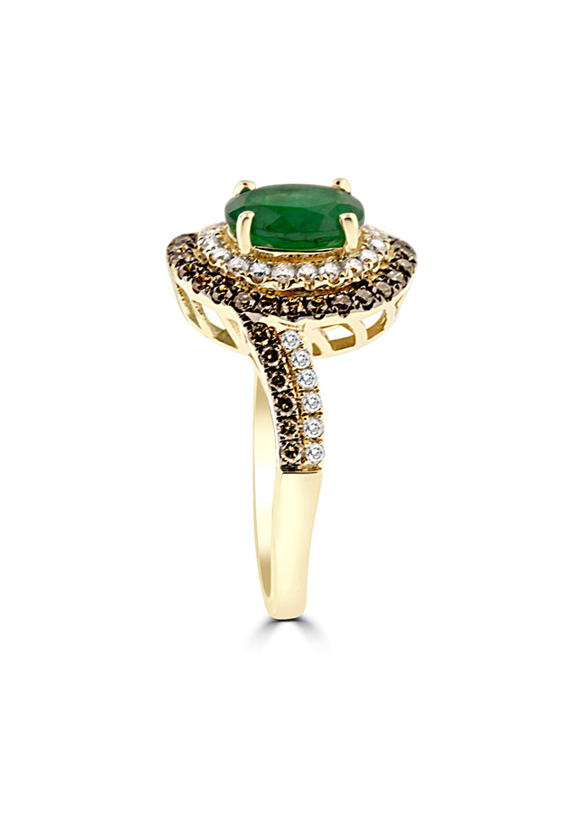 Effy 14K Yellow Gold Emerald, Cognac and White Diamond Ring, 1.80 TCW