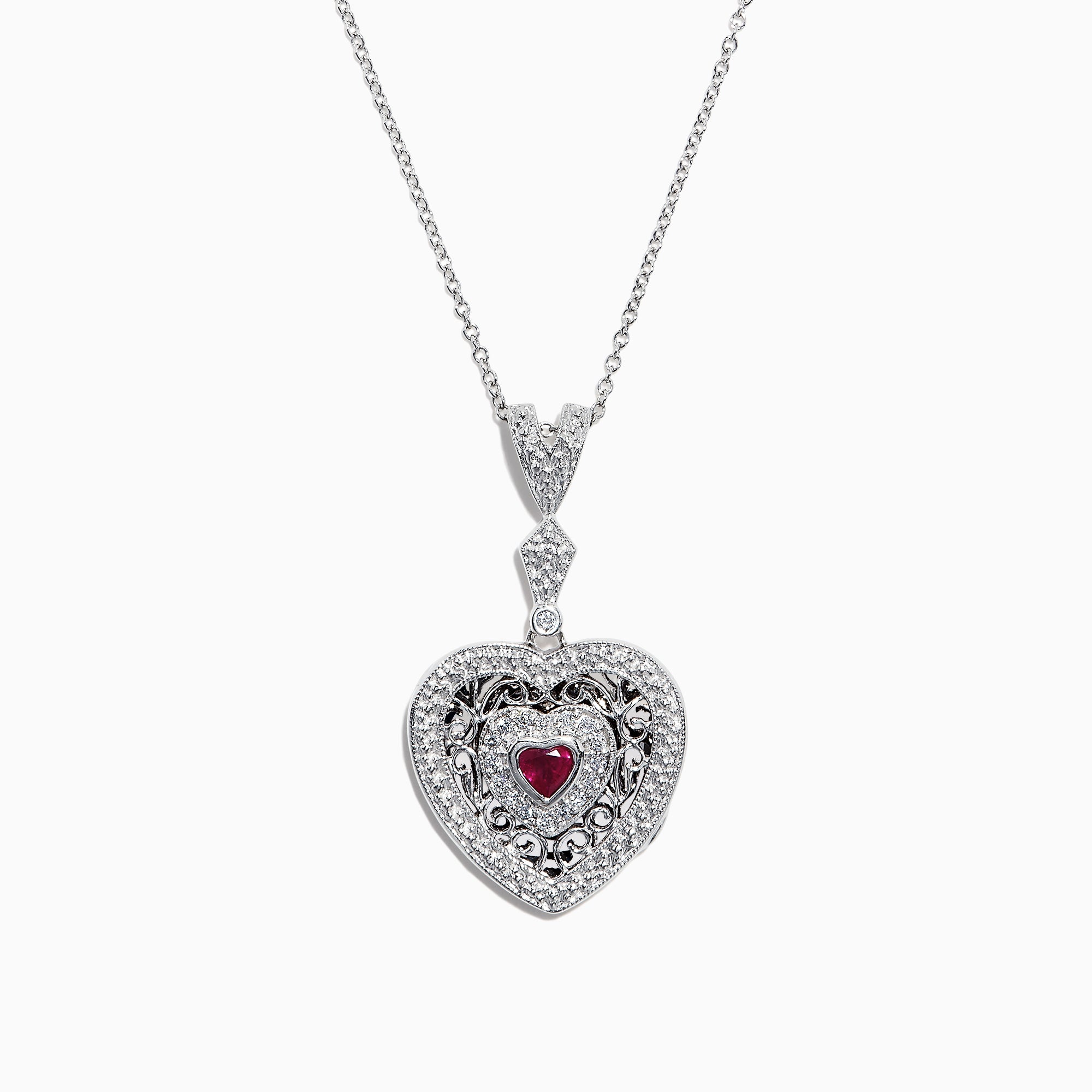14K Yellow Gold-Filled Diamond Heart Locket Pendant Necklace