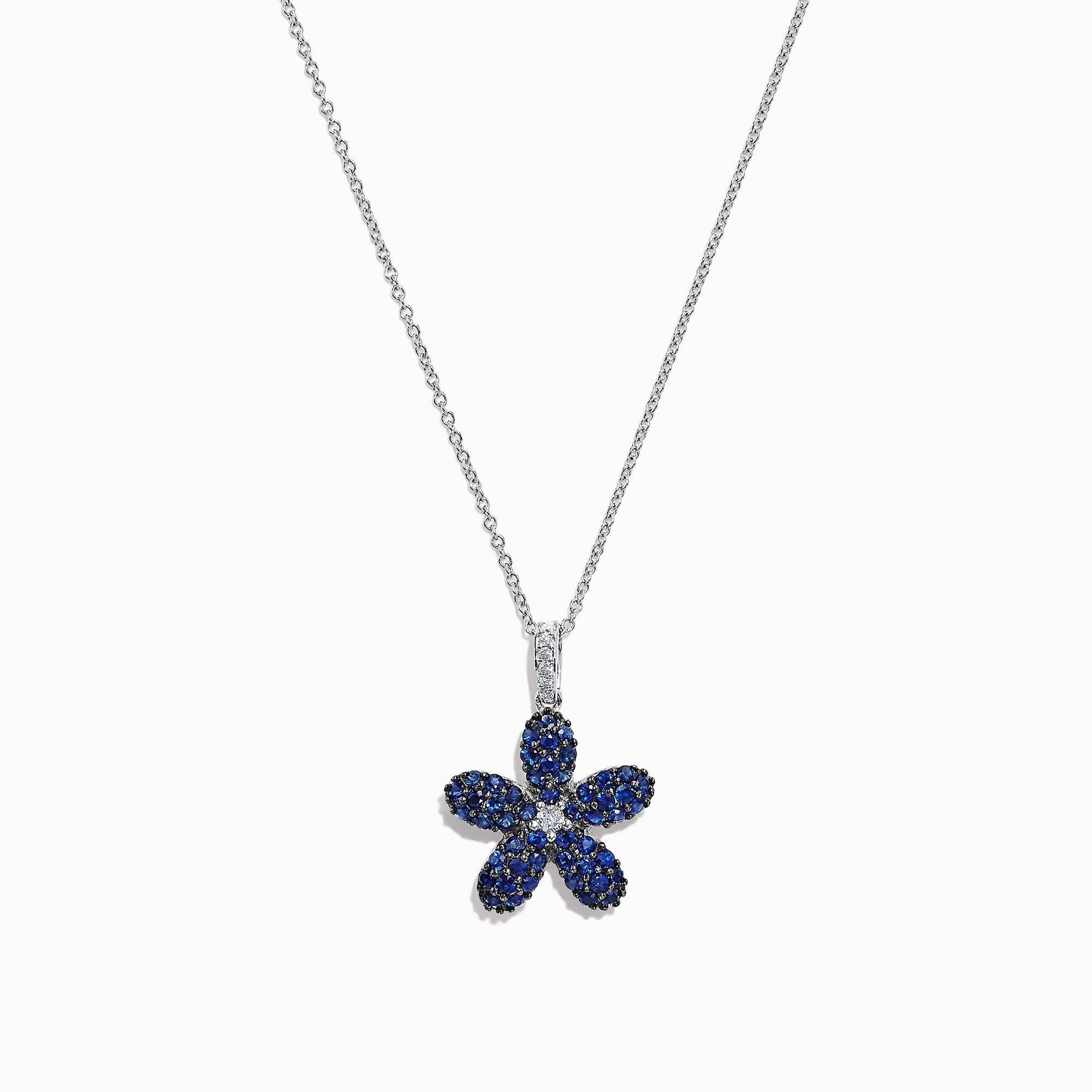 Effy 14K White Gold Blue Sapphire and Diamond Flower Pendant, 0.77 TCW