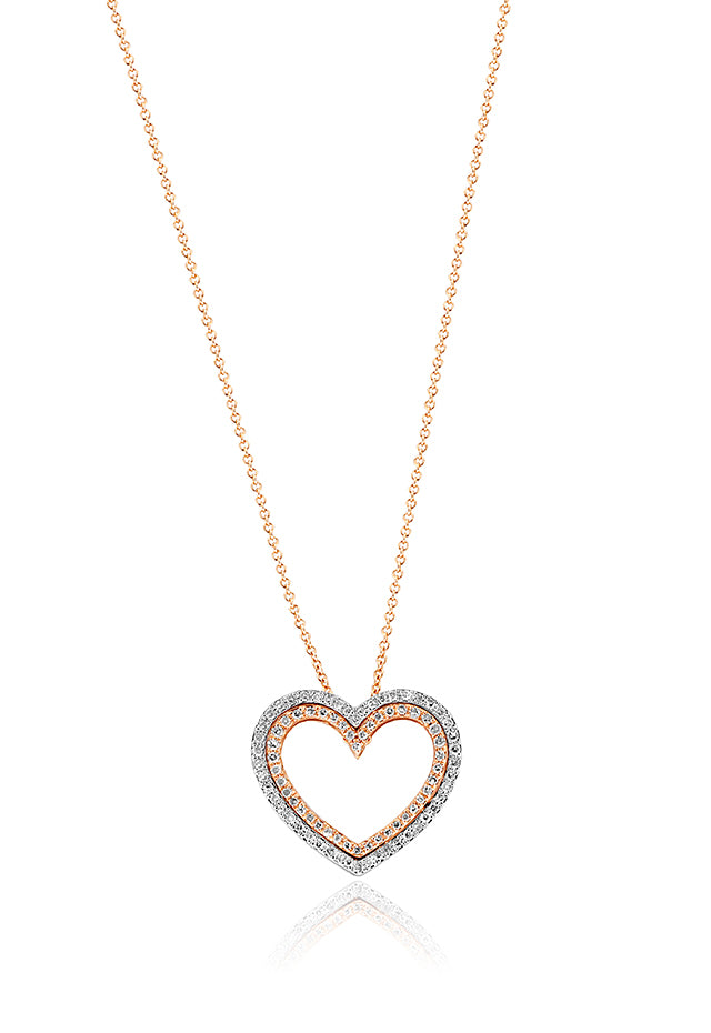 Effy 14K Rose and White Gold Diamond Double Heart Pendant, 0.34 TCW