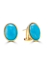 Effy Gemma 14K Yellow Gold Oval Turquoise Earrings, 13.40 TCW, featuring large oval turquoise stones with twisted gold rope borders and gold clip-on backings—the perfect statement earrings.