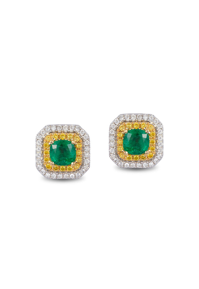 Effy 14K Tri-Color Gold Emerald, Yellow & White Diamond Earrings, 1.51 TCW