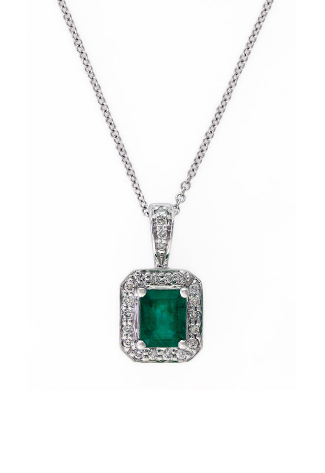 Gemma White Gold Emerald & Diamond Pendant, 0.65 TCW – effyjewelry.com
