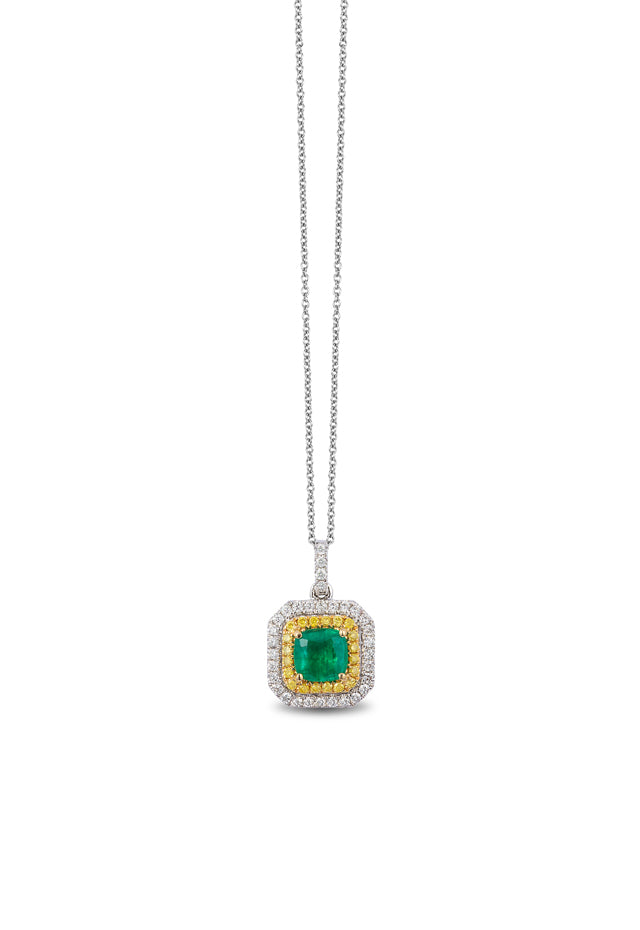 Effy 14K Tri-Color Gold Emerald, Yellow & White Diamond Pendant, 1.21 TCW