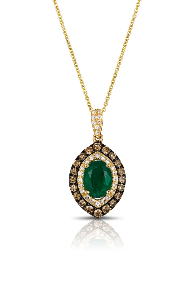 Gemma Yellow Gold Emerald and Diamond Pendant, 1.61 TCW